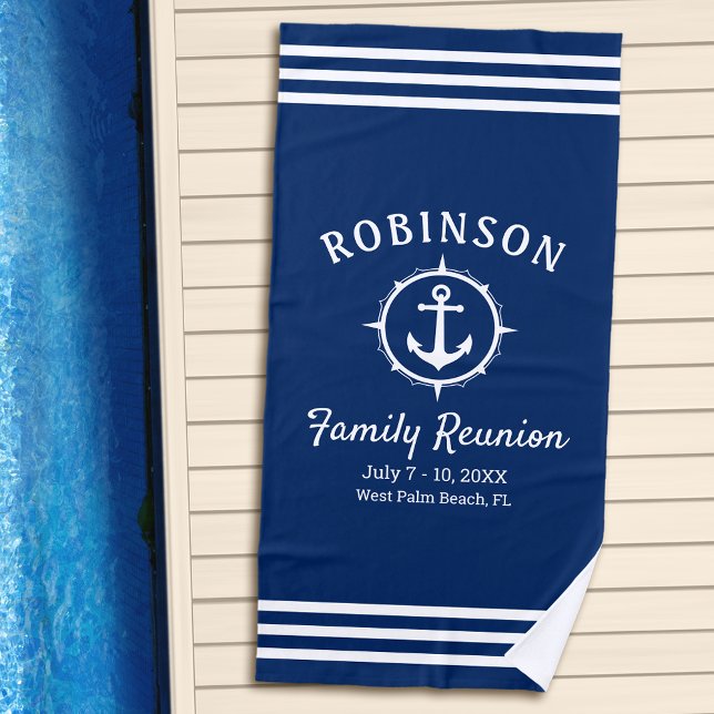 Nautic Anchor Family Wiedersehen Navy Blue & White Strandtuch (Von Creator hochgeladen)