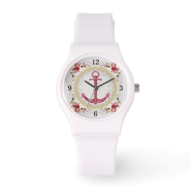 Nautic Anchor & Floral Roseate Sporty Watch Armbanduhr (Vorderseite)