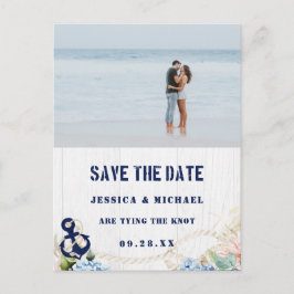 Nautic Anchor Floral Rustic Beach Save the Date Einladungspostkarte