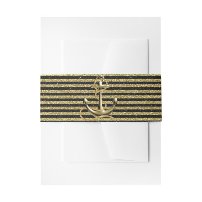 Nautic Anchor Gold Black Stripes Bands Einladungsbanderole (Vorderseite Beispiel)