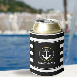Nautic Anchor Gold Black Striping Boat Name Dosenkühler