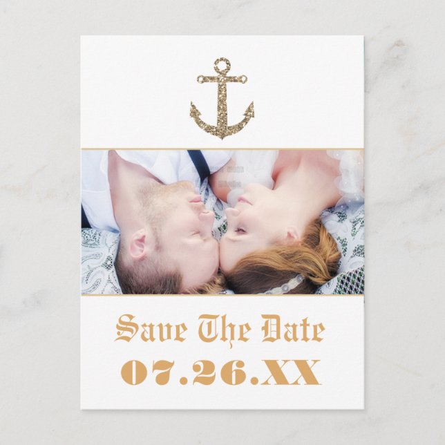 Nautic Anchor Gold Glitzer Glam Foto Postkarte (Vorderseite)