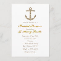 Nautic Anchor Gold Glitzer Glam Party Einladung