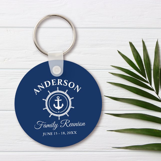Nautic Anchor Helm Family Wiedersehen Navy Blue Schlüsselanhänger (Customize to change text size, style or background color.)