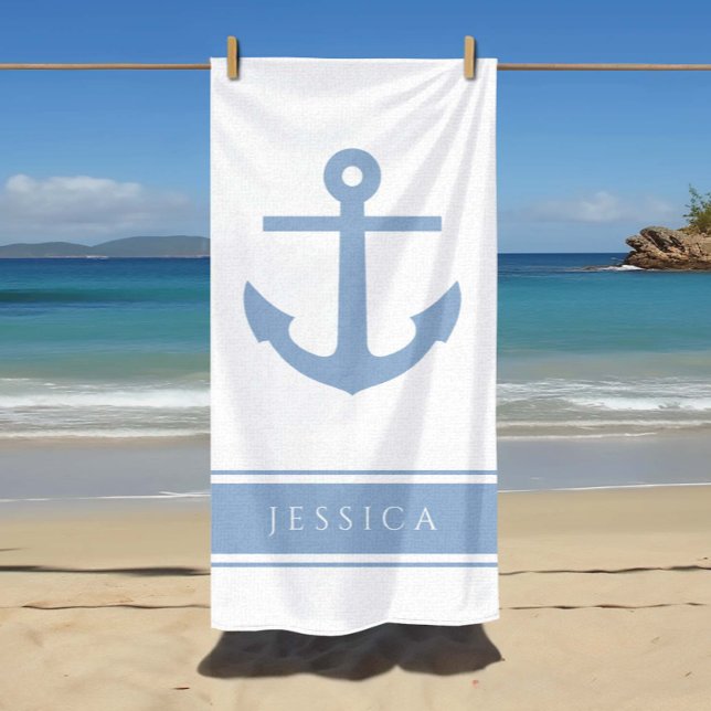 Nautic Anchor Individuelle Name Blue Strandtuch (Nautical Anchor Custom Name Blue Beach Towel)