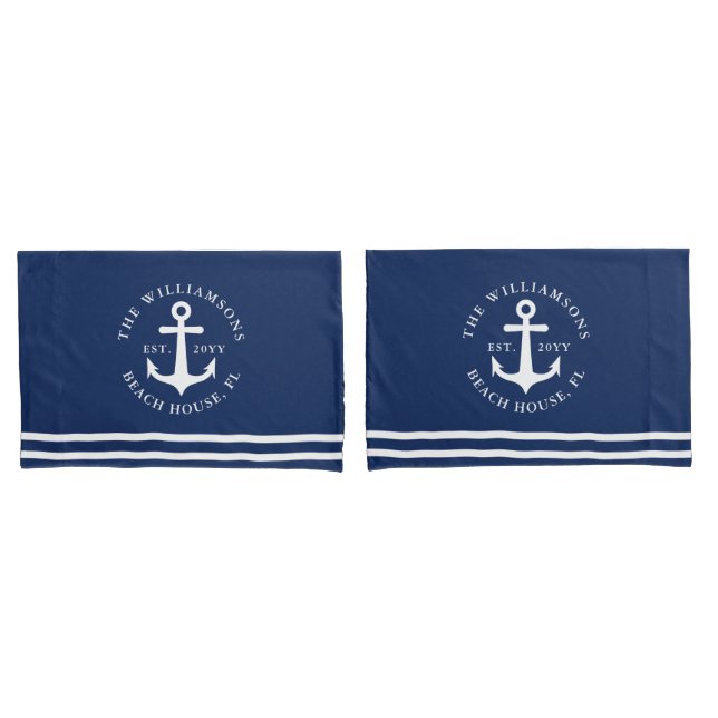 Nautic Anchor Light Navy Blue und White Kissenbezug (Vorderseite-Set)