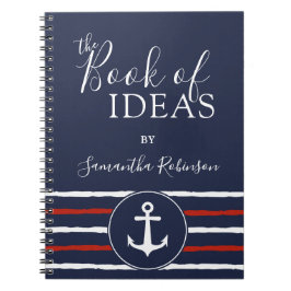 Nautic Anchor Mit Monogramm Red White Navy Blue Notizblock