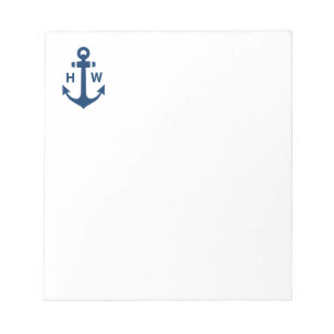 Nautic Anchor Monogram Navy Notizblock