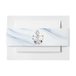 Nautic Anchor Monogram Navy Peach Floral Wedding Einladungsbanderole
