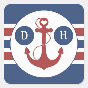 Nautic Anchor Monogram Quadratischer Aufkleber