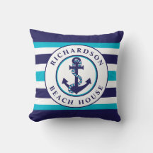 Nautic Anchor Navy Aqua Blue Streifen personalisie