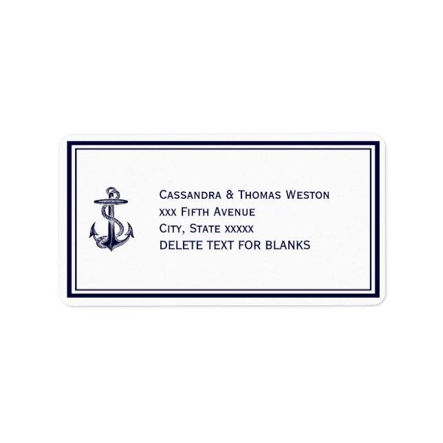 Nautic Anchor Navy Blu Gerahmte 2LJ-Adresse Adressaufkleber (Vorne)