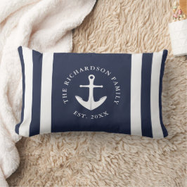 Nautic Anchor Navy Blue and White Family Lendenkissen