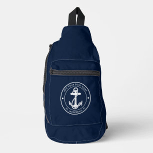 Nautic Anchor Navy Blue Boat Name Custom Crossbody Bag