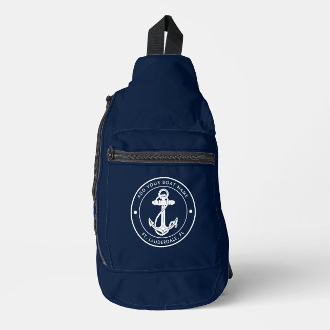 Nautic Anchor Navy Blue Boat Name Custom Crossbody Bag (Vorderseite)