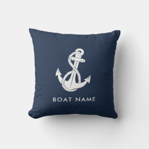 Nautic Anchor Navy Blue Boat Name Custom Kissen