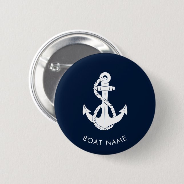 Nautic Anchor Navy Blue Boat Name Custom Swag Button (Vorne & Hinten)