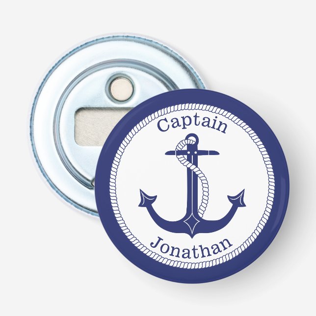 Nautic Anchor Navy Blue Captain Personalisiert Flaschenöffner (Vorderseite)