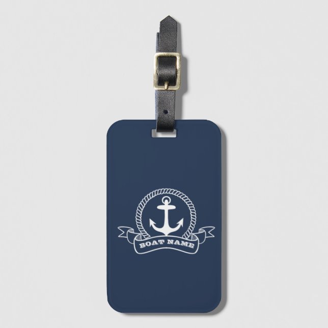 Nautic Anchor Navy Blue Gepäckanhänger (Vorderseite Vertikal)