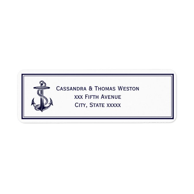 Nautic Anchor Navy Blue Gerahmt 2 Address Label (Vorne)