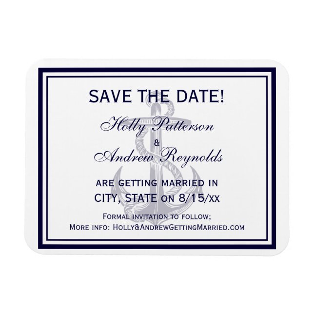 Nautic Anchor Navy Blue Gerahmt 2 Save the Date Magnet (Horizontal)