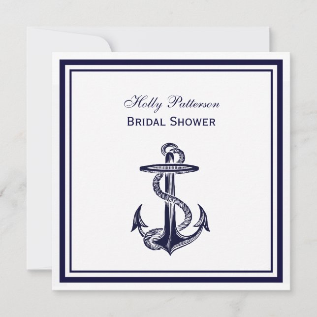 Nautic Anchor Navy Blue Gerahmtes 2SQ-Brautparty Einladung (Vorderseite)
