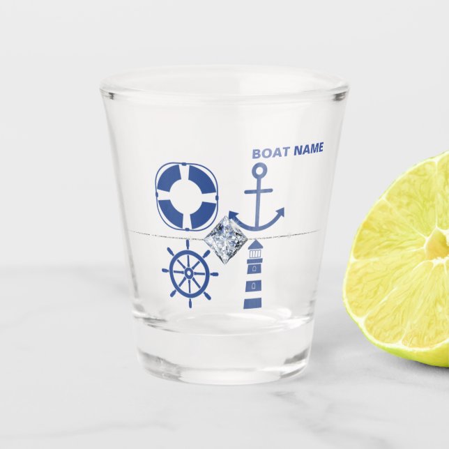 Nautic Anchor Navy Blue Kapitän Name Shot Gl Schnapsglas (Vorderseite)