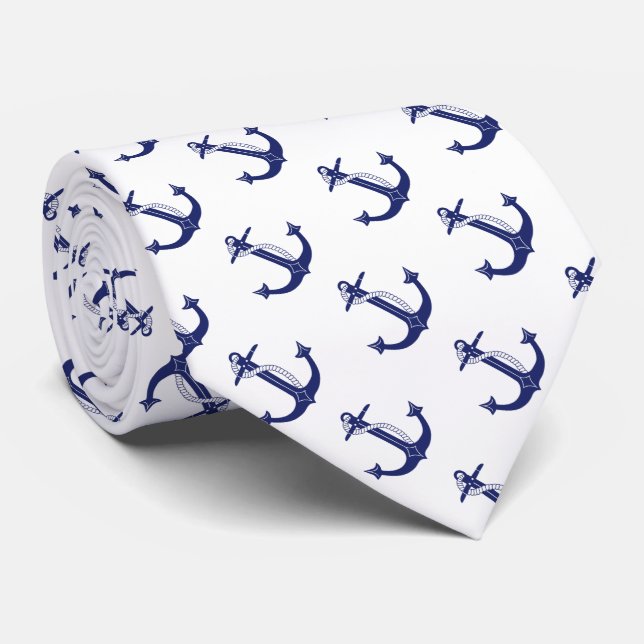 Nautic Anchor Navy Blue Krawatte (Gerollt)