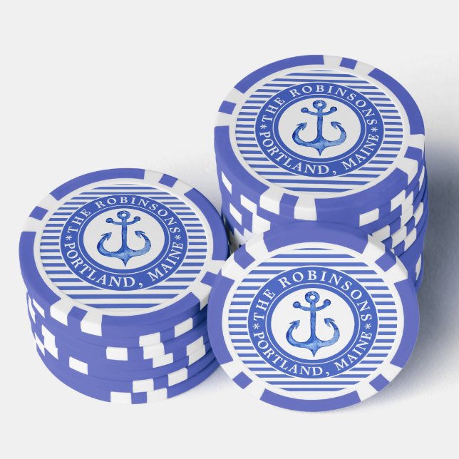 Nautic Anchor Navy Blue Personalisiert Pokerchips (Stapel)