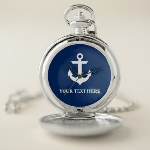 Nautic Anchor Navy Blue Personalisiert Taschenuhr