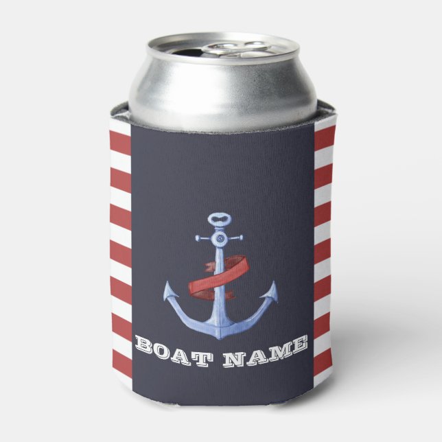 Nautic Anchor Navy Blue, Red Stripes Dosenkühler (Kanne Vorderseite)