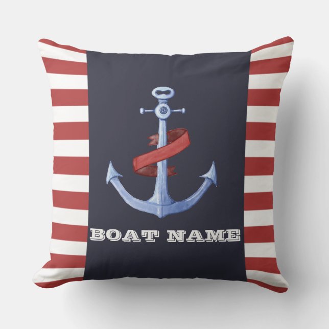 Nautic Anchor Navy Blue, Red Stripes Kissen (Vorderseite)