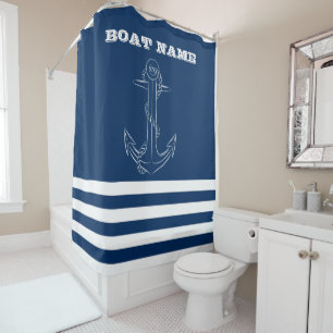 Nautic, Anchor Navy Blue Striped Sailor Duschvorhang
