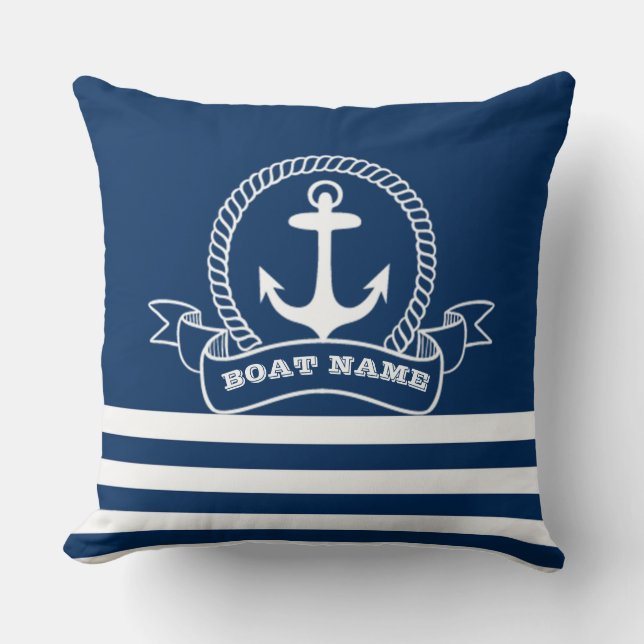Nautic Anchor Navy Blue Striping Kissen (Vorderseite)