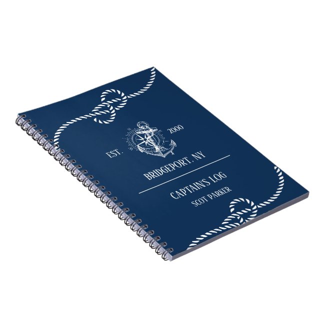 Nautic Anchor Navy Blue Striping Notizblock (Rechte Seite)