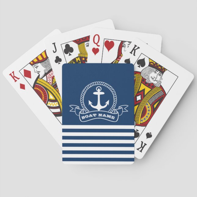 Nautic Anchor Navy Blue Striping Spielkarten (Rückseite)