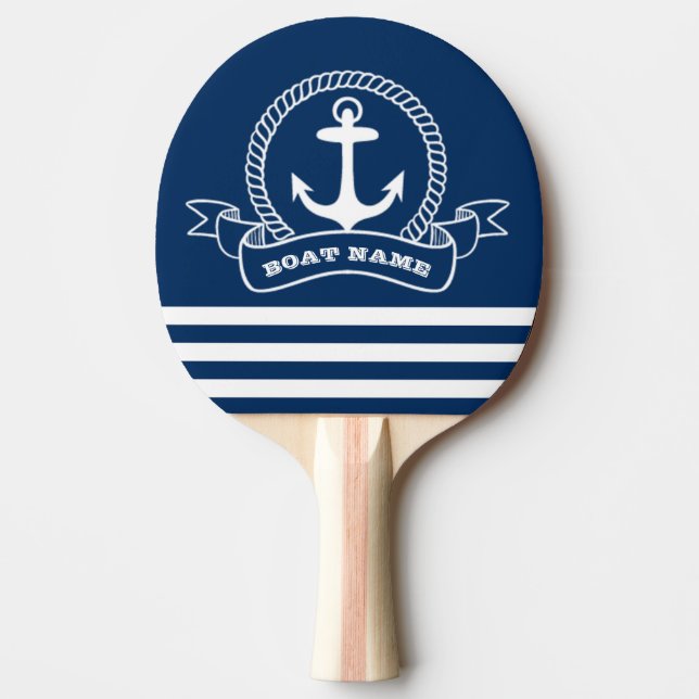 Nautic Anchor Navy Blue Striping Tischtennis Schläger (Vorderseite)