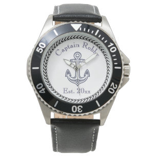 Nautic Anchor Navy Blue und White Armbanduhr