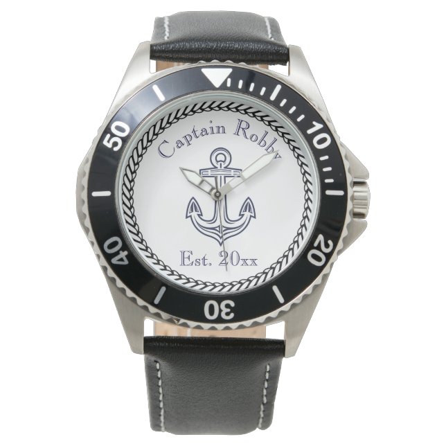 Nautic Anchor Navy Blue und White Armbanduhr (Vorderseite)