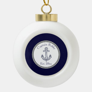 Nautic Anchor Navy Blue und White Keramik Kugel-Ornament