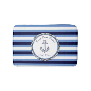 Nautic Anchor Navy Blue Wedgwood White gestreift Badematte