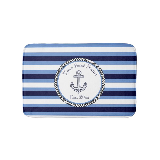 Nautic Anchor Navy Blue Wedgwood White gestreift Badematte (Vorderseite)