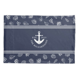 Nautic Anchor Navy Blue White Individuelle Name Kissenbezug