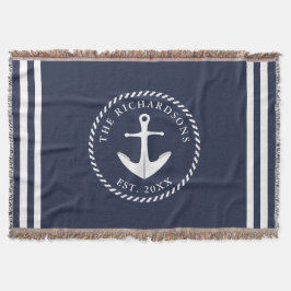 Nautic Anchor Navy Blue & White Personalisiert Decke