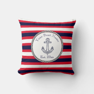 Nautic Anchor Navy Blue White Stripes Throw Kissen