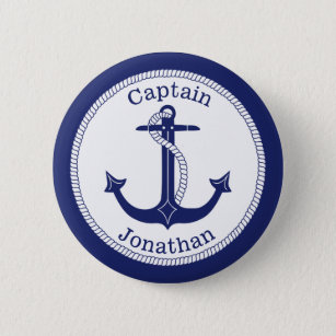 Nautic Anchor Navy Captain Personalisiert Button