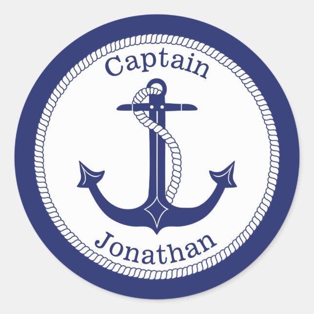 Nautic Anchor Navy Captain Personalisiert Runder Aufkleber (Vorderseite)