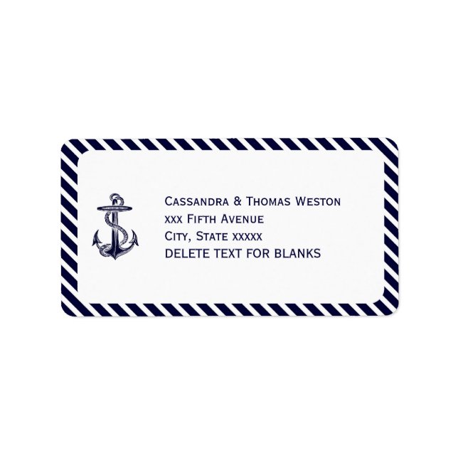 Nautic Anchor Navy Diag Strip 2 LJ Adresse Adressaufkleber (Vorne)