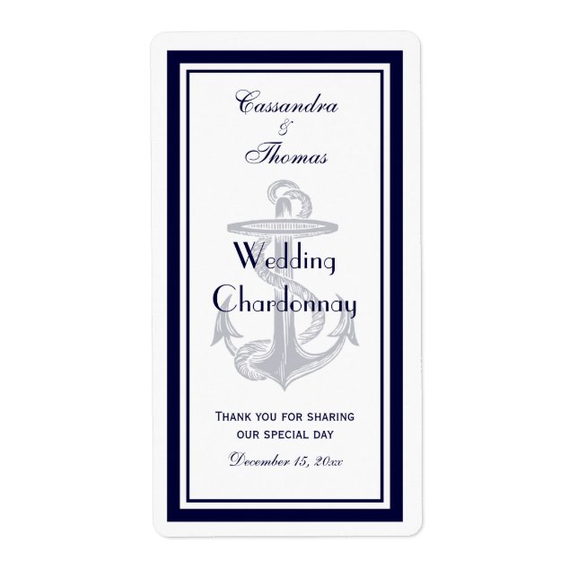 Nautic Anchor Navy Gerahmt V Weinflasche (Vorne)