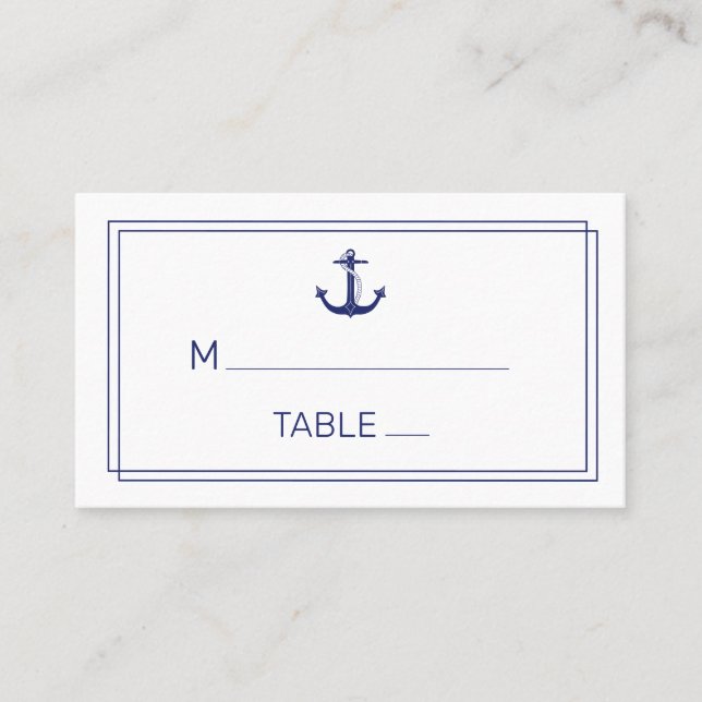 Nautic Anchor Navy Minimalistische Hochzeit Platzkarte (Vorderseite)